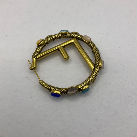 Iconic "F" Logo Hoop Earrings with Multicolored Gemstones - Picture 5 of 7